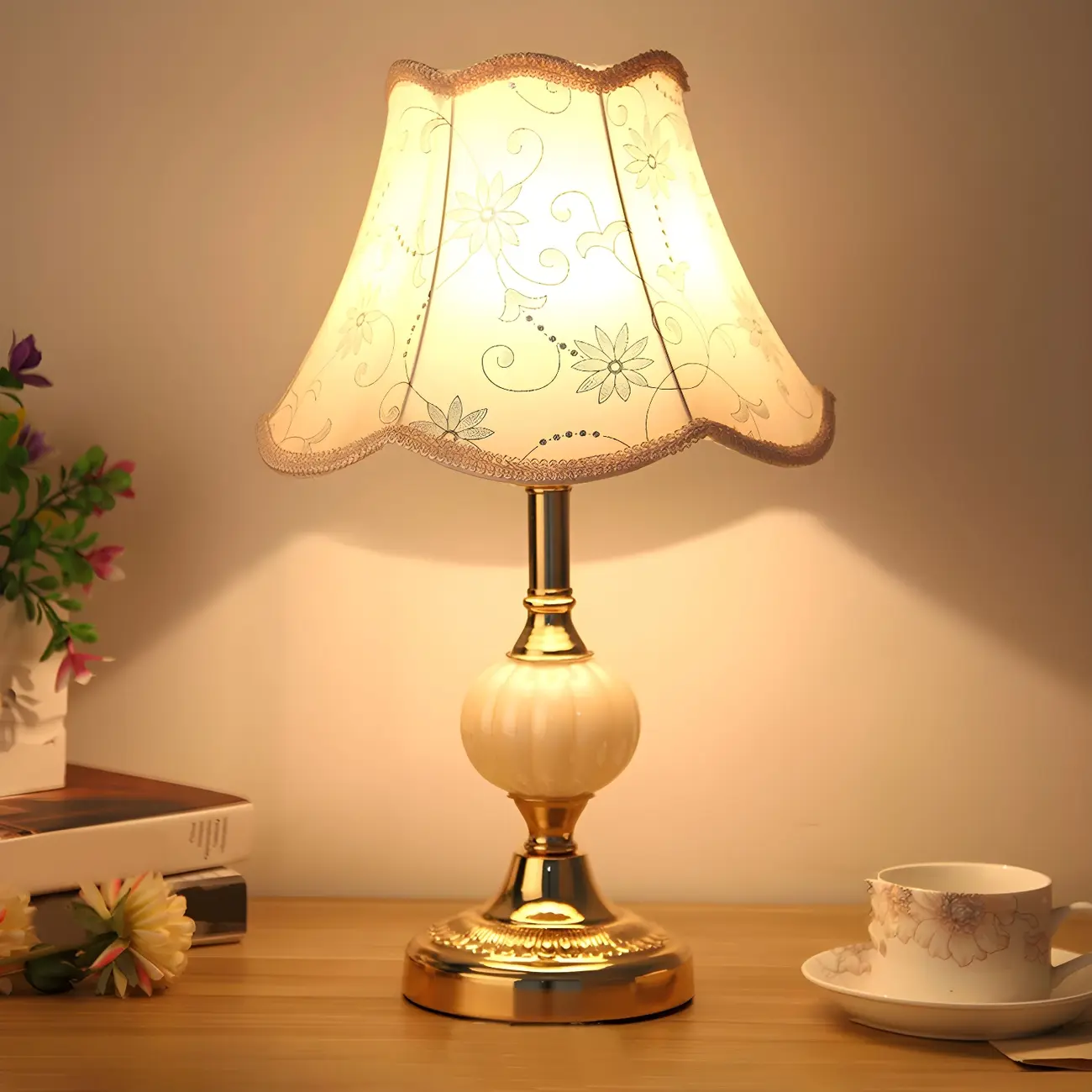 Elegant Classic Metal Table Lamp with Fabric Shade
