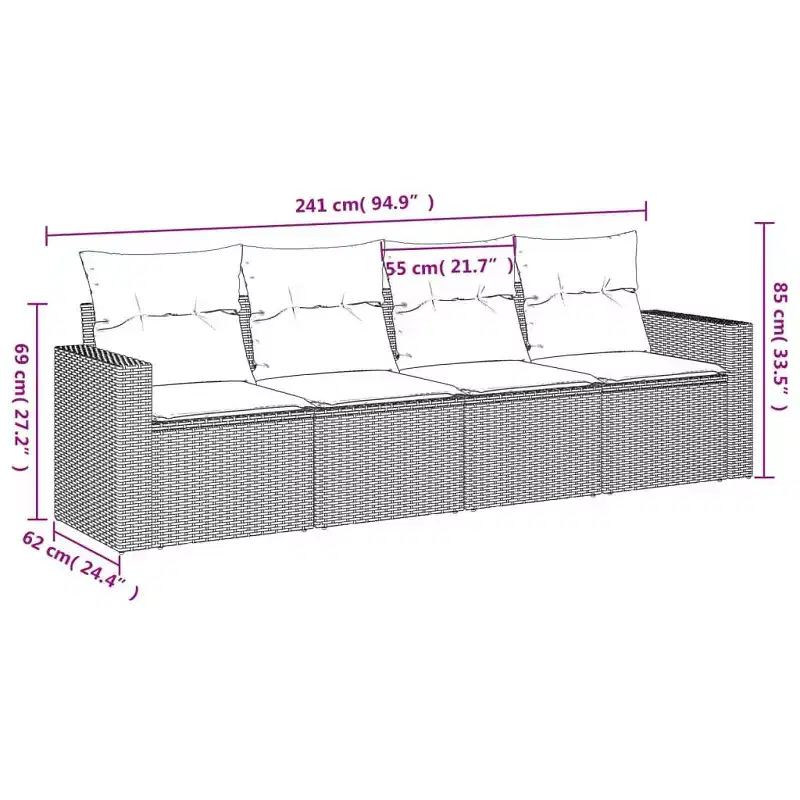 vidaXL 5 Piece Patio Sofa Set with Cushions Black Poly Rattan - Black and Blue Without Table