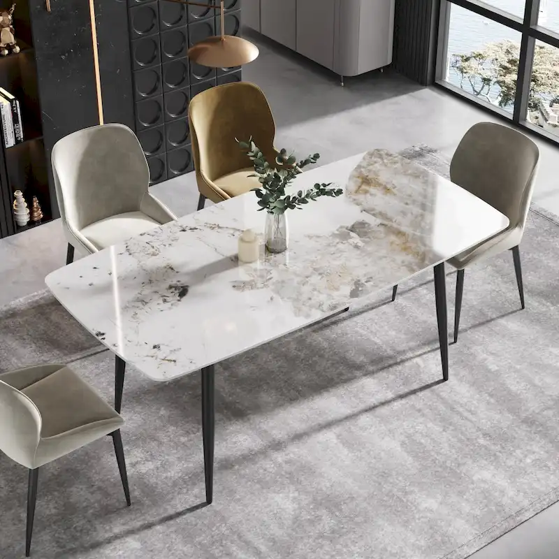 71  Modern Artificial Marble Dining Table with Carbon Steel Base