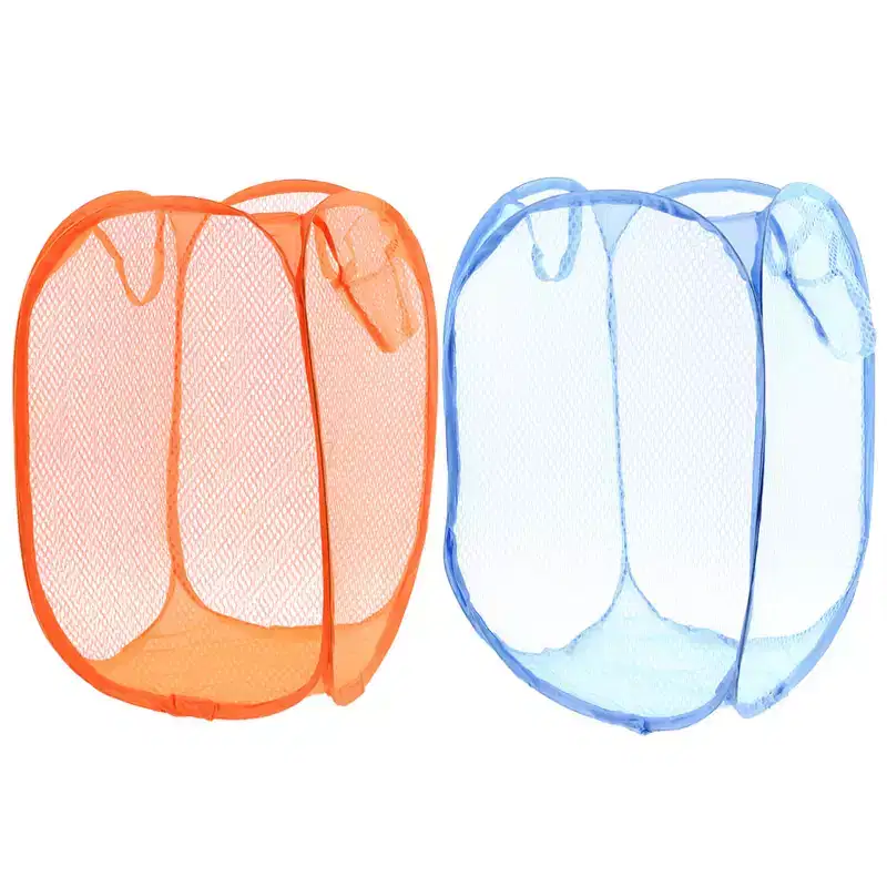 PiccoCasa Folding Clothes Storage with Hand Strap Nylon Laundry Hampers 11.8x11.8x17.7 Orange Blue 2 Pcs