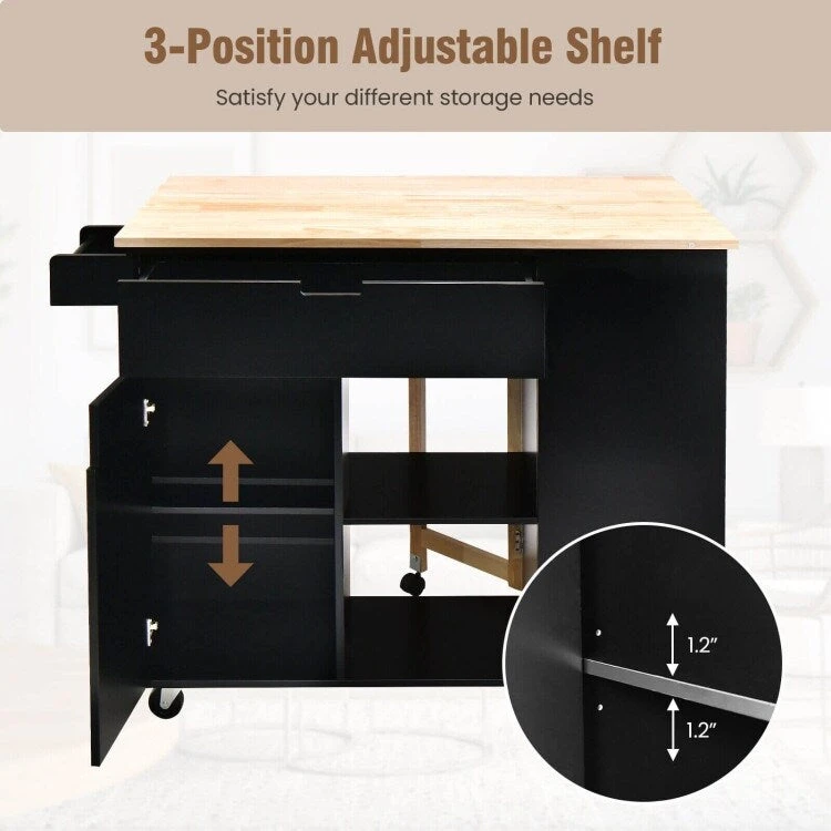 Drop-Leaf Kitchen Island with Rubber Wood Top - 49 x 30 x 36(L x W x H)