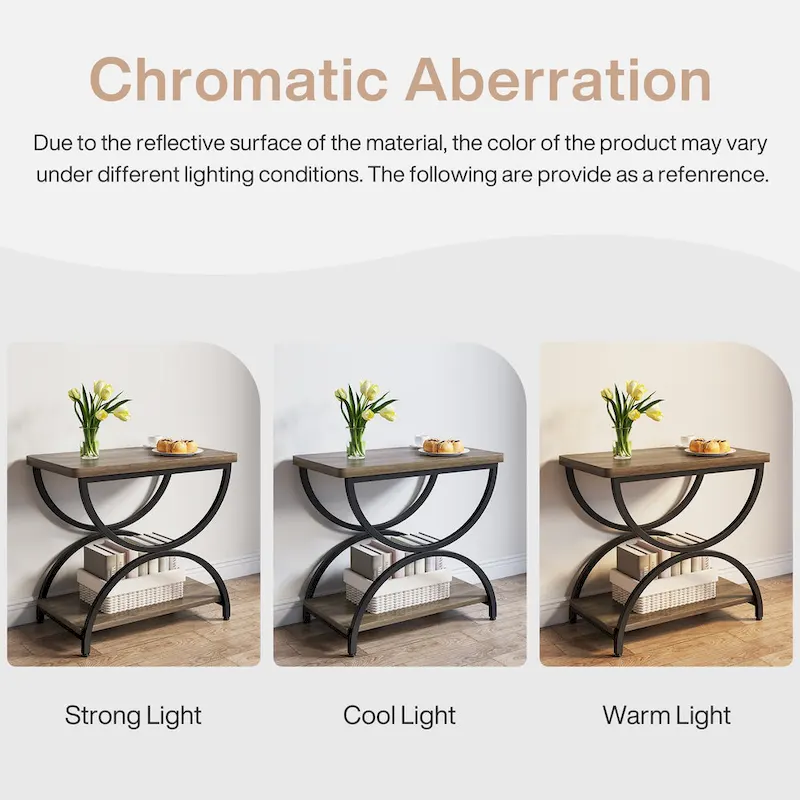 2-Tier Rectangular Wood Metal End Side Chairside Table