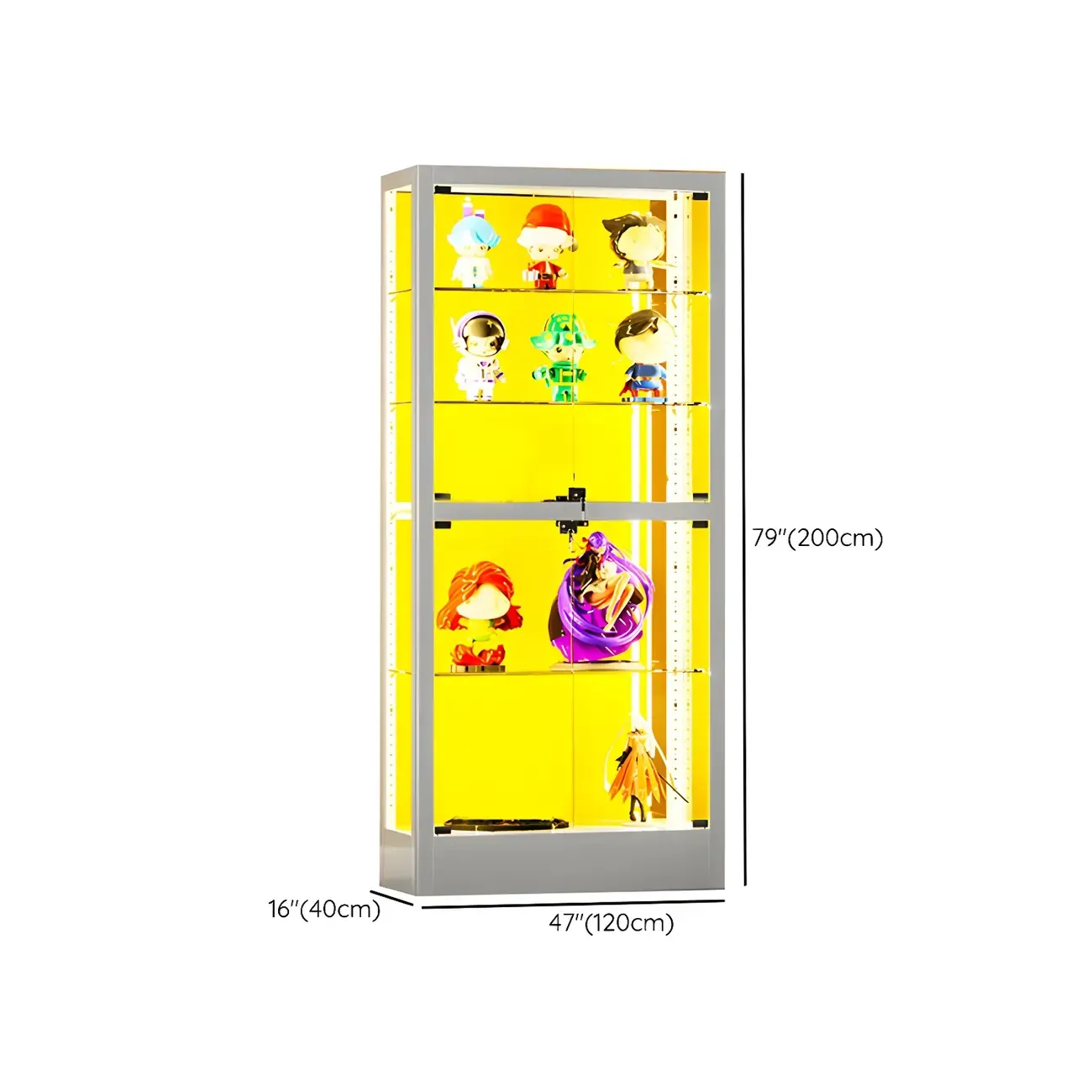 Adjustable Shelves White Glass Locking Curio Cabinet