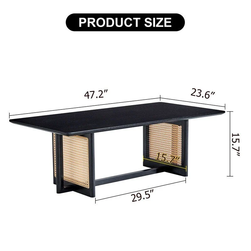 Low Coffee Table with Wood Frame and Rattan-Style Surface