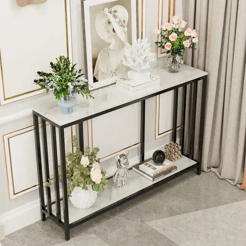 2 Tier Modern Console Table Heavy Duty Sintered Stone
