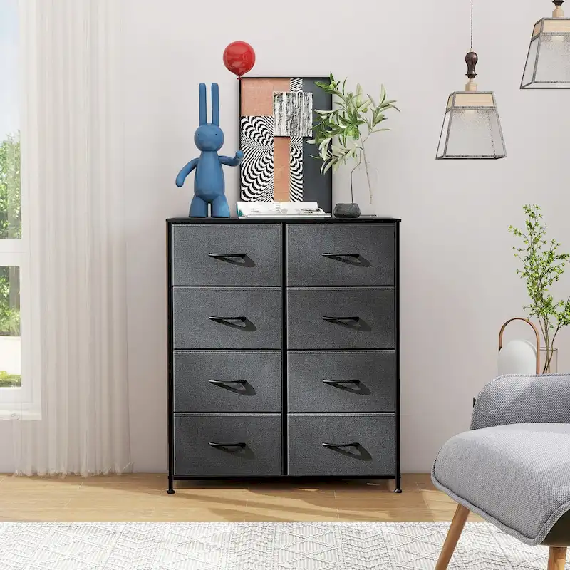 8 Drawer Fabric Chest of Drawers with Wooden Top