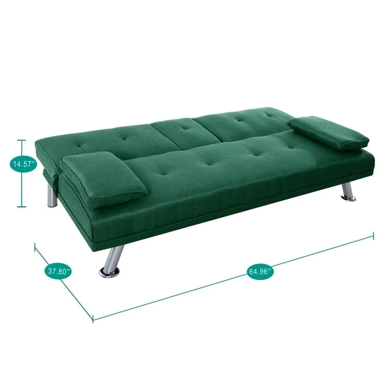 Futon Sofa Bed Couch with Armrest & Cupholders, Faux Leather Sofa Bed Couch Convertible Folding Reclining Small Couch