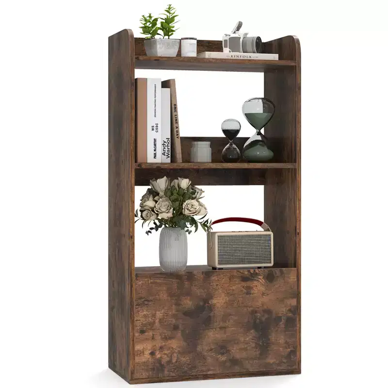 Costway Bookcase w/ Drawer 3-Tier Open Shelf Anti-Toppling Kits for Living Room