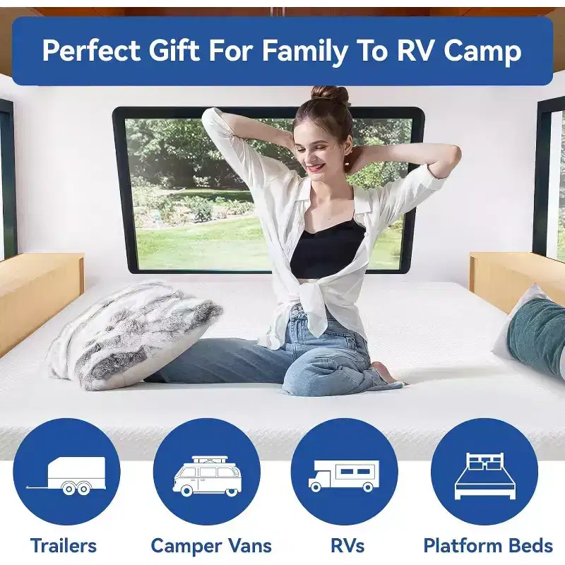 Dyonery RV Mattress King 10 Inch Memory Foam Camper Mattress Fiberglass Free Bed in a Box, CertiPUR-US Certified, 80x72x10, White