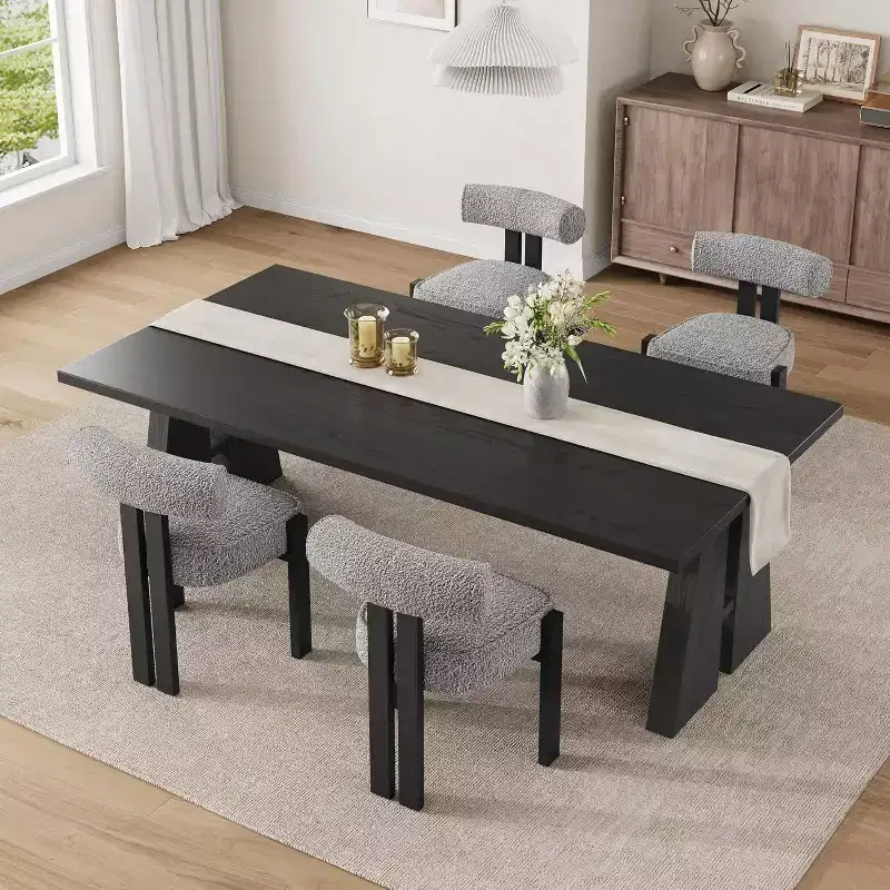 Upholstered Dining Chairs, Modern Chairs with Ergonomic Curved Back, Kitchen Chairs with Wood Legs for Dining Room, Living Room