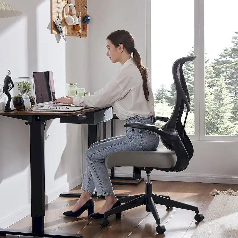 Ergonomic Office Desk Computer Chair, Comfy High Back Swivel Rolling Home Mesh Gaming Chairs, Lumbar Support, Flip-up Arms