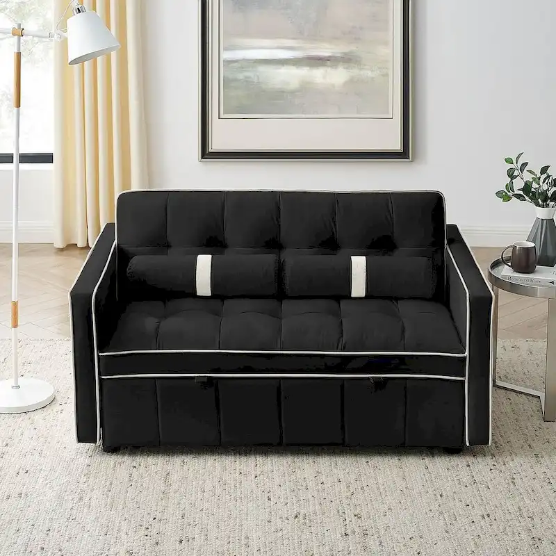 Modern 55.5 Velvet Pull-Out Adjustable Sofa Bed with Side Pockets