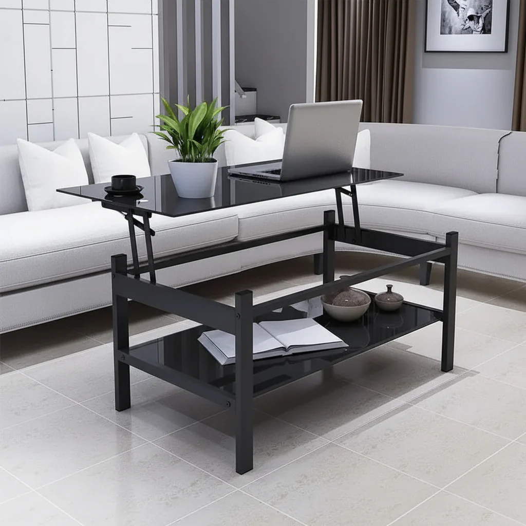 Lift Top Glass Coffee Table with Storage for Living Room Home Office