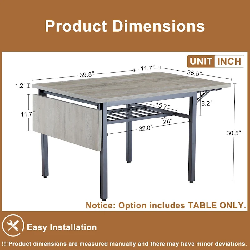 Modern Industrial 63.2 Extendable Dining Table w/Drop Leaf, Seats 6