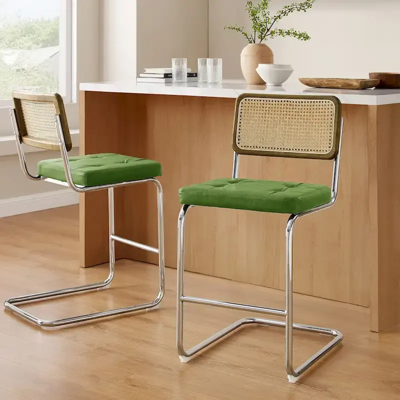 Brown Faux Leather Counter Stool with Chrome Frame