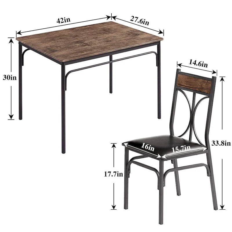 5-Piece Dining Table Set with 4 Upholstered Chairs, Brown