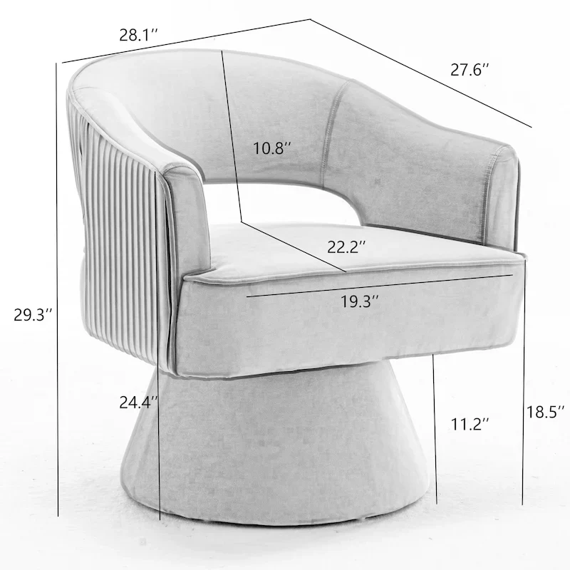 SEYNAR Modren Velvet Living Room Swivel Arm Barrel Chair with Tufted Back
