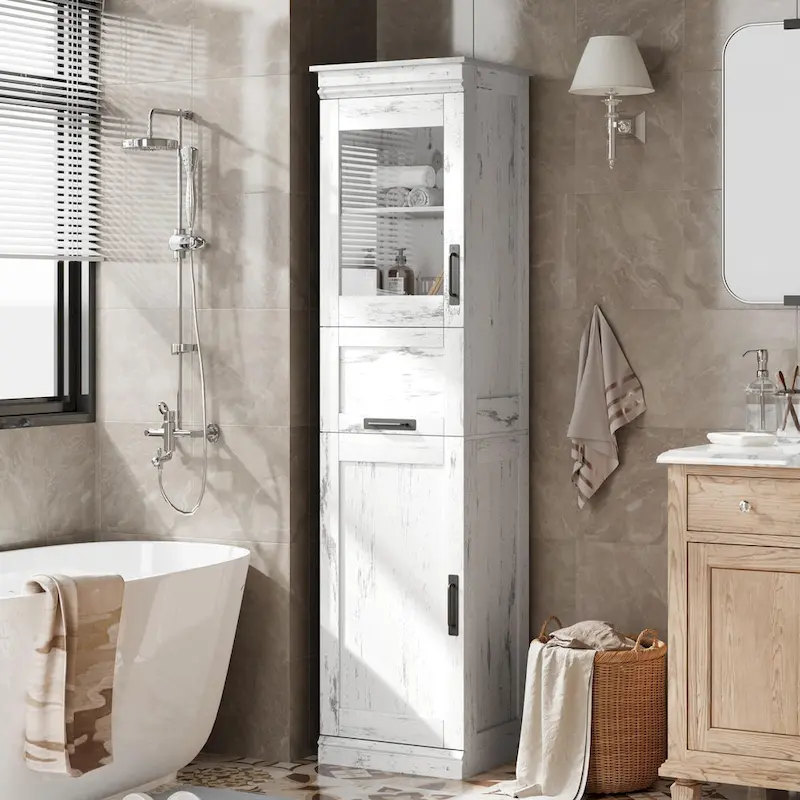 Tall Bathroom Cabinet, Narrow Storage Cabinet with Doors and Adjustable Shelf