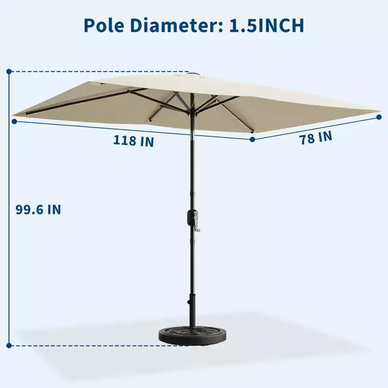 6.5x10 ft Rectangular Patio Umbrellas Rectangle Outdoor Umbrella with Push Button Tilt and Crank, Market Table Umbrella 6 Sturdy Ribs UV Protection