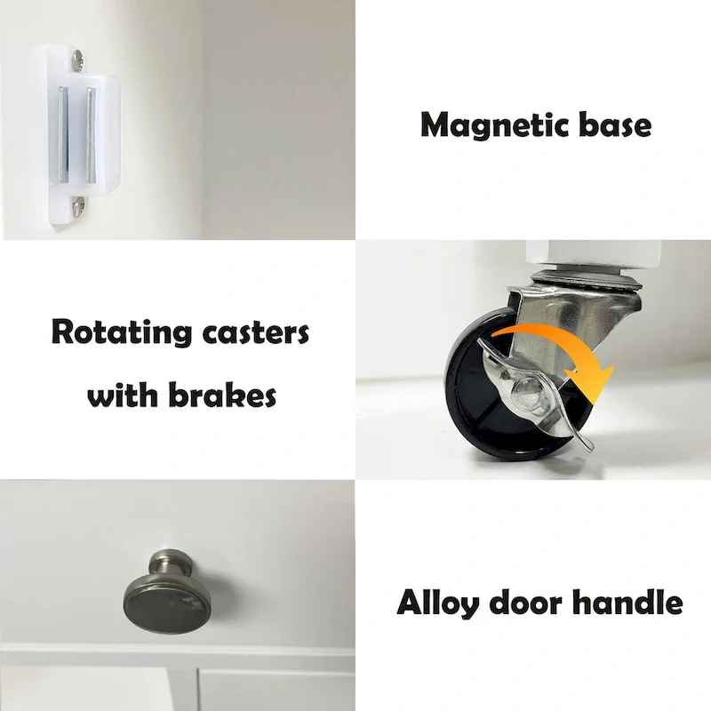 Nestfair White Kitchen Cart with Towel Rack and Wood Table Top