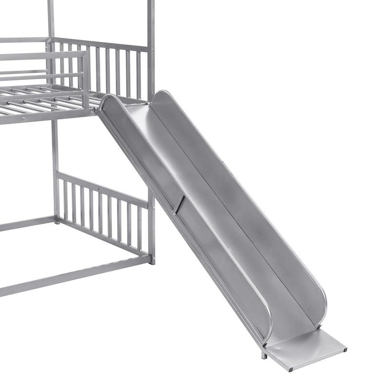 Twin Over Twin-Size Metal Bunk Bed House-Shape-Bed w/Slide, Staircase