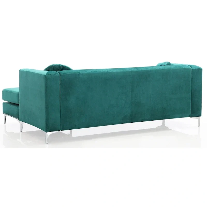Velvet Button-Tufted Sofa with Reversible Chaise for 3-4 People