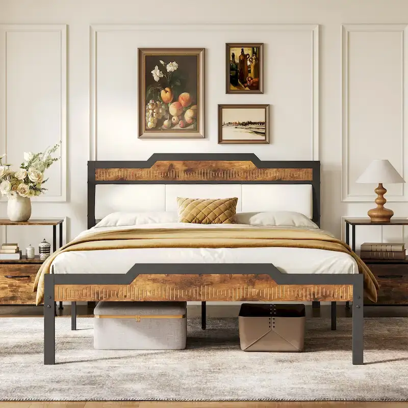 Queen Size Bed Frame with Headboard and Footboard, Under-bed Storage, Brown