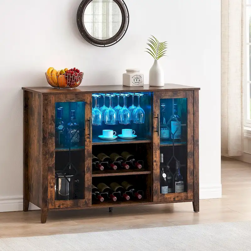 Wine Bar Cabinet with LED Light - 15.7D x 47.2W x 34.61H