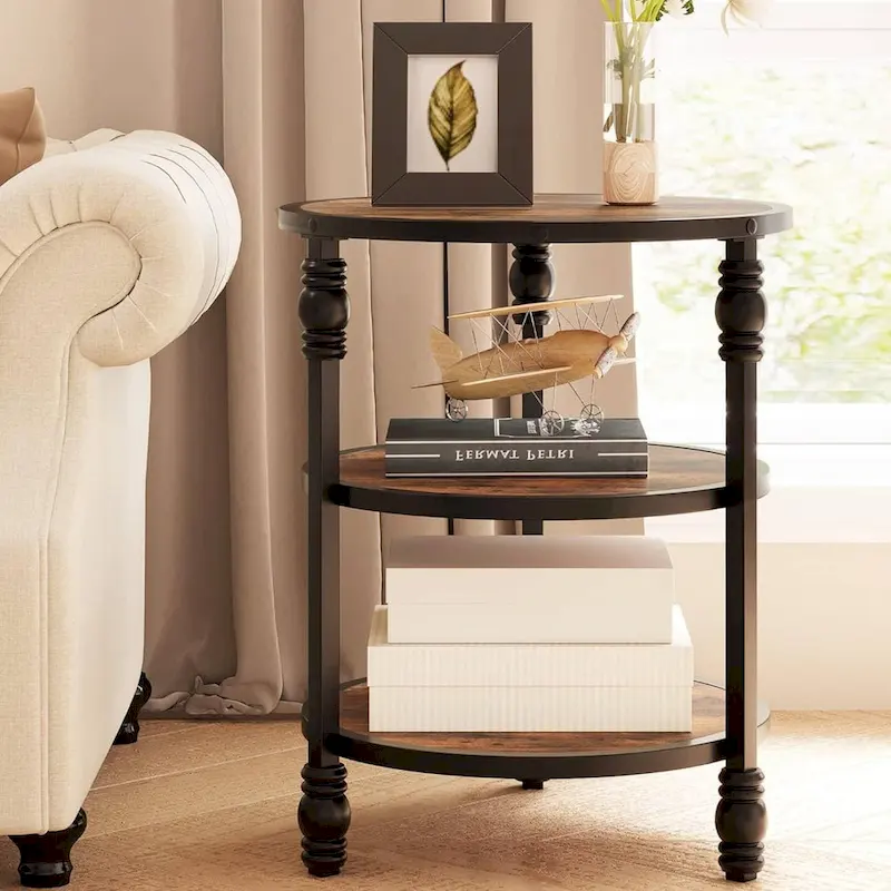 3-Tier End Table with Storage Shelves