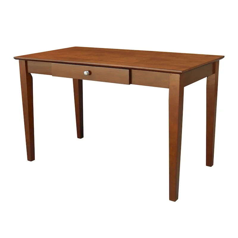 Solid Parawood Writing Desk with Drawer – Unfinished / Espresso / Beach White / Washed Gray Taupe