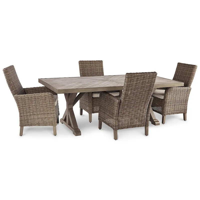 Signature Design by Ashley Beachcroft Brown/Beige 5-Piece Outdoor Dining Set - 42.25 W x 84.25 D x 29.25 H