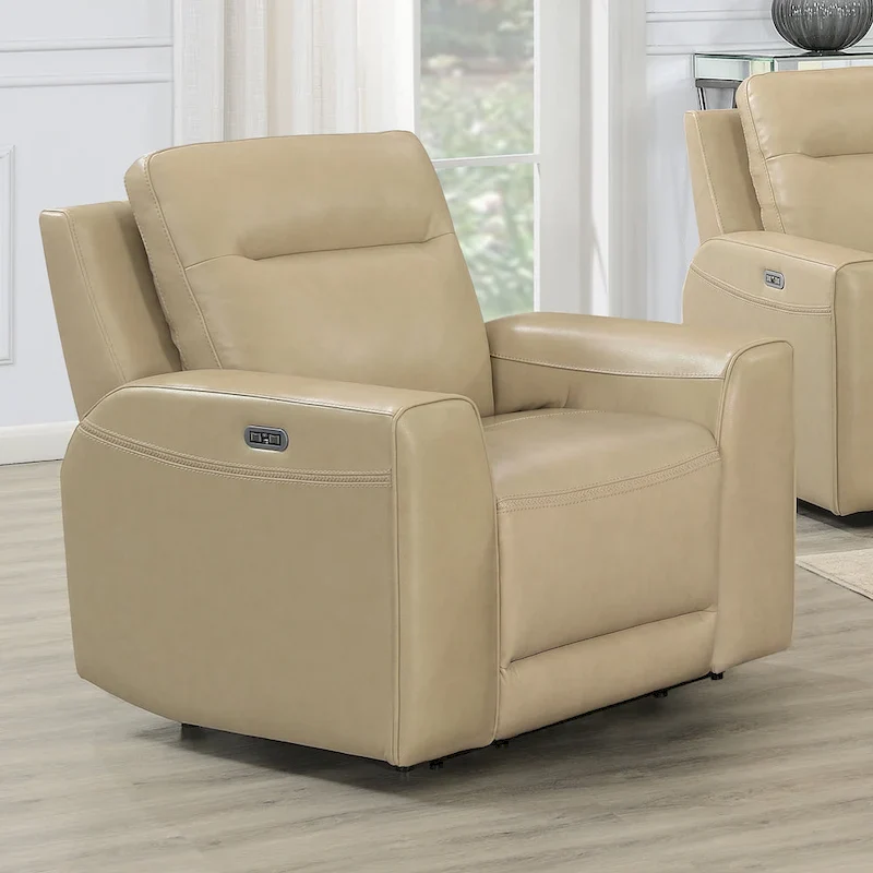 Sand Top Grain Leather Power Reclining Chair – Single