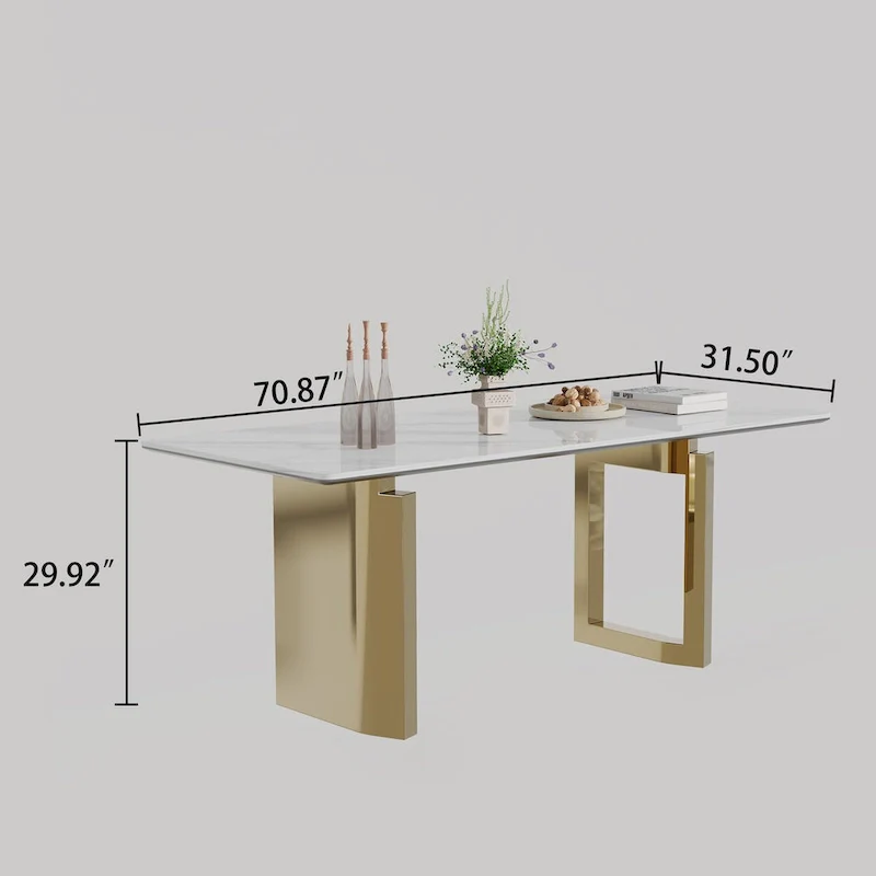 0.47 Thick Sintered Stone Composite Tempered Glass Top Rectangular Dining Table with Stainless Steel Base