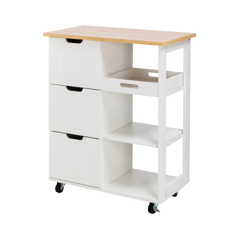 Futzca Kitchen Island Cart with 3 Open Shelves and 3 Drawers - N/A