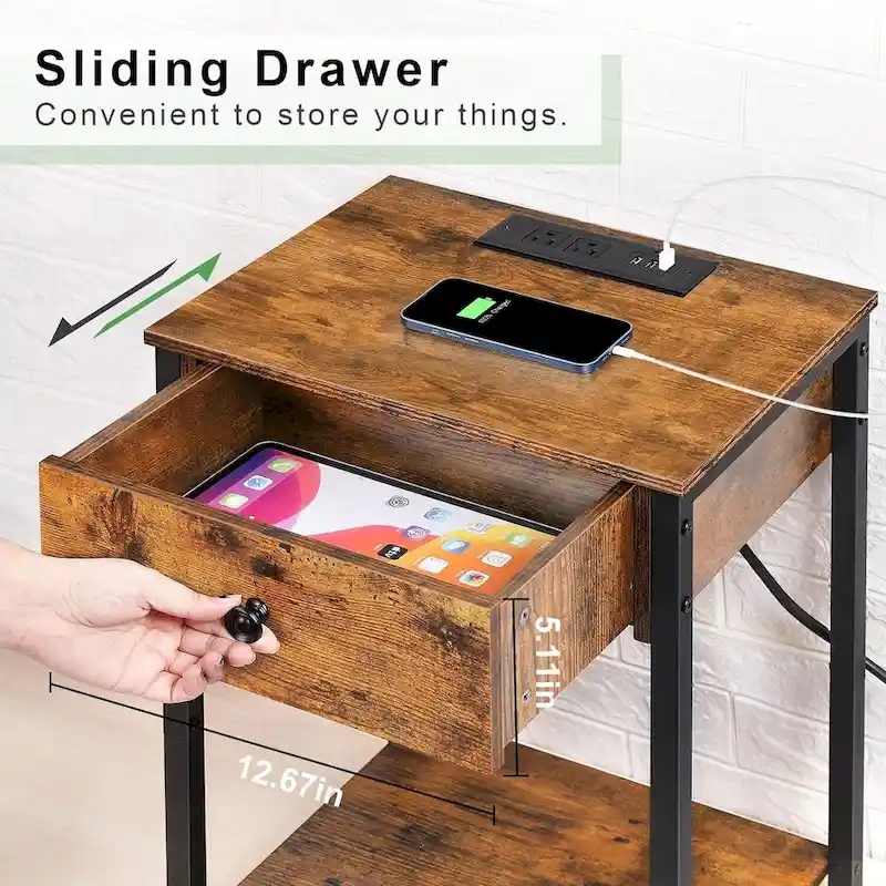 Set of 2 Nightstand with Charging Station