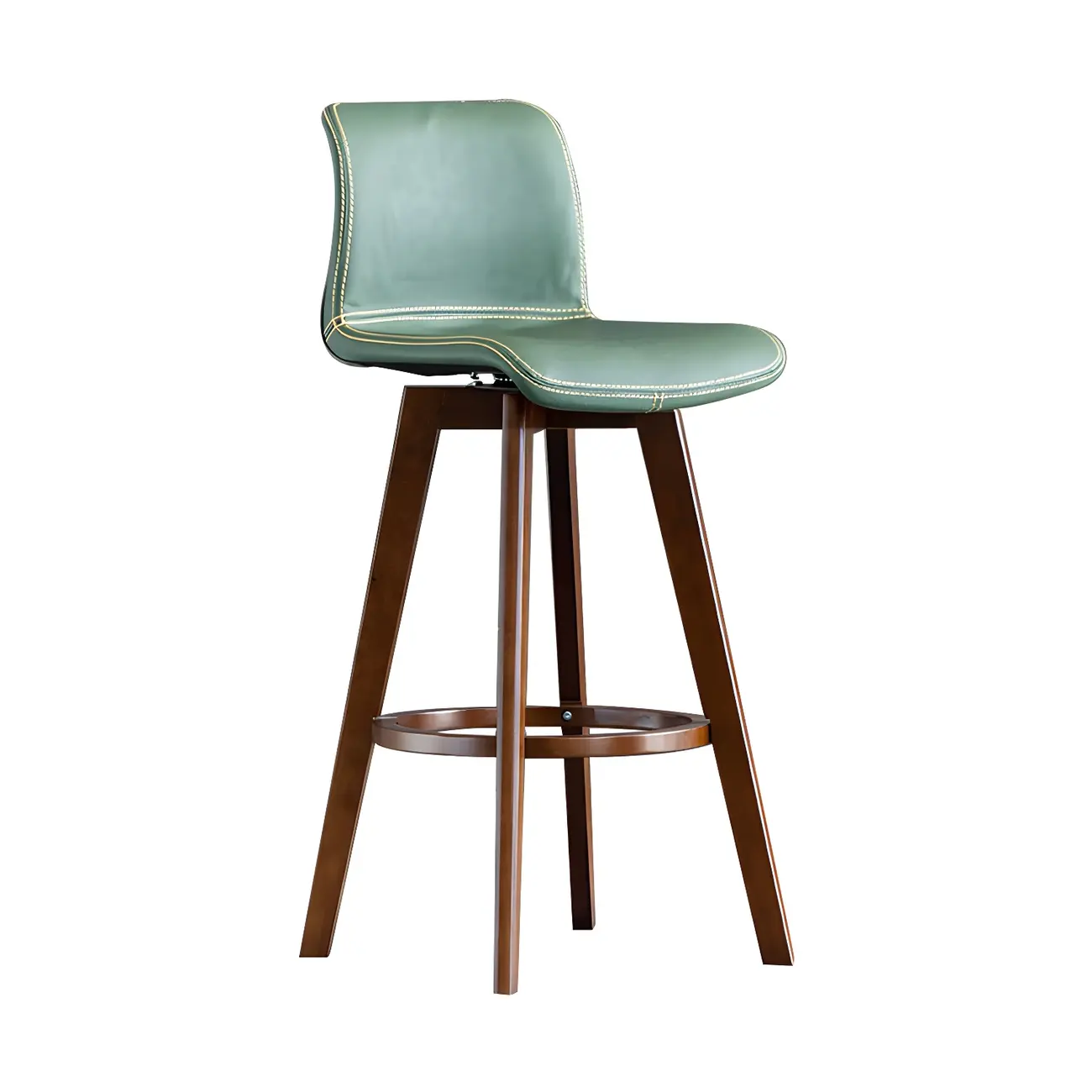 Mid-Century Distressed Leather Swivel Bar Stool with Back
