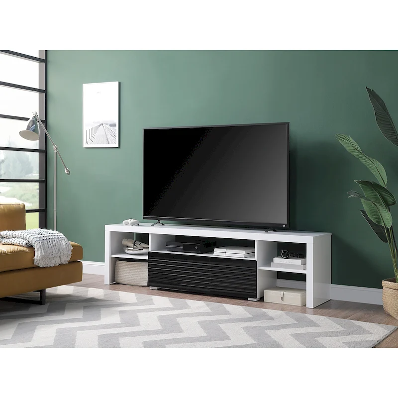 White 75 Modern TV Stand with Extension Drawer & Shelf for 80 TVs