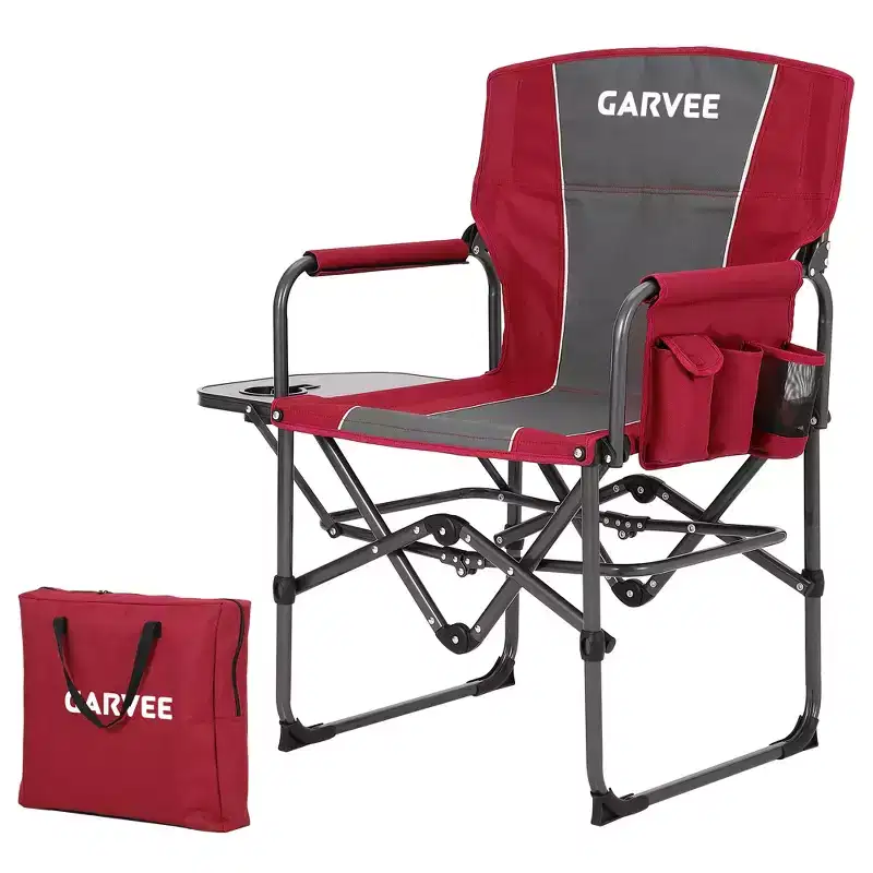 GustoWave Oversized Directors Camping Chair, Portable Folding Chair for Adults Support 400 lbs with Side Table, Red