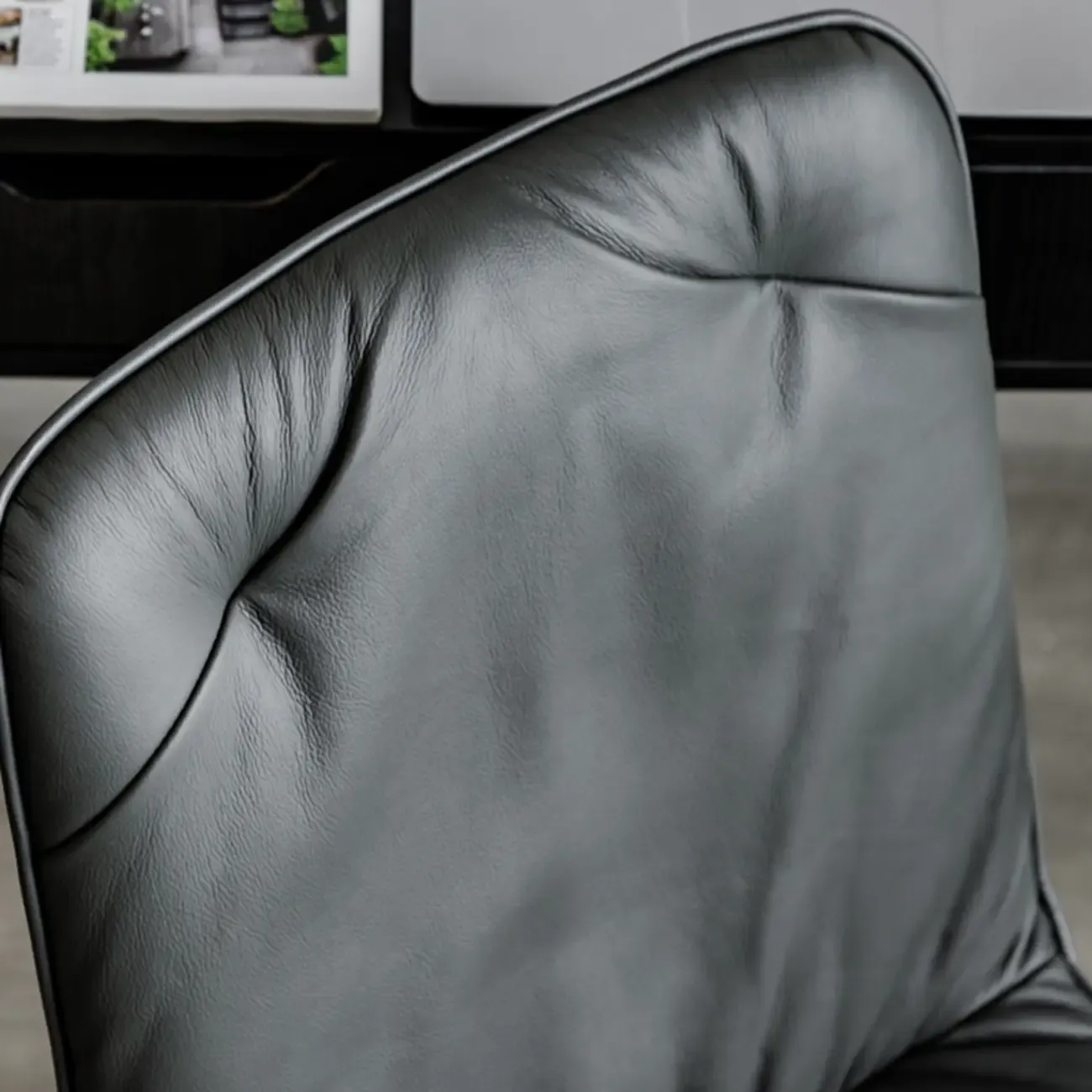 Elegant Grey Leather Metal Swivel Office Chair with Casters