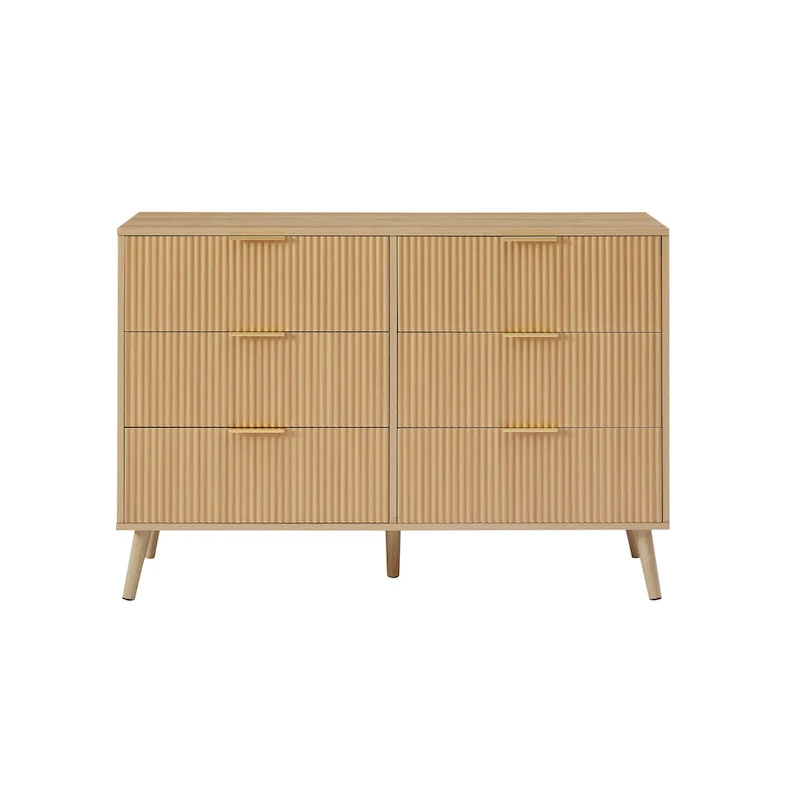 Bedroom Dresser, 6 Double Dressers with Wavy Drawers, Wooden Chest of Drawers for Children's Room, Living Room
