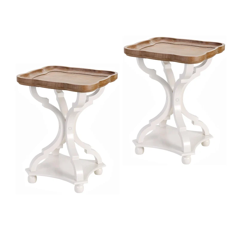 Set of 2 Rustic Farmhouse Tray Top End Table