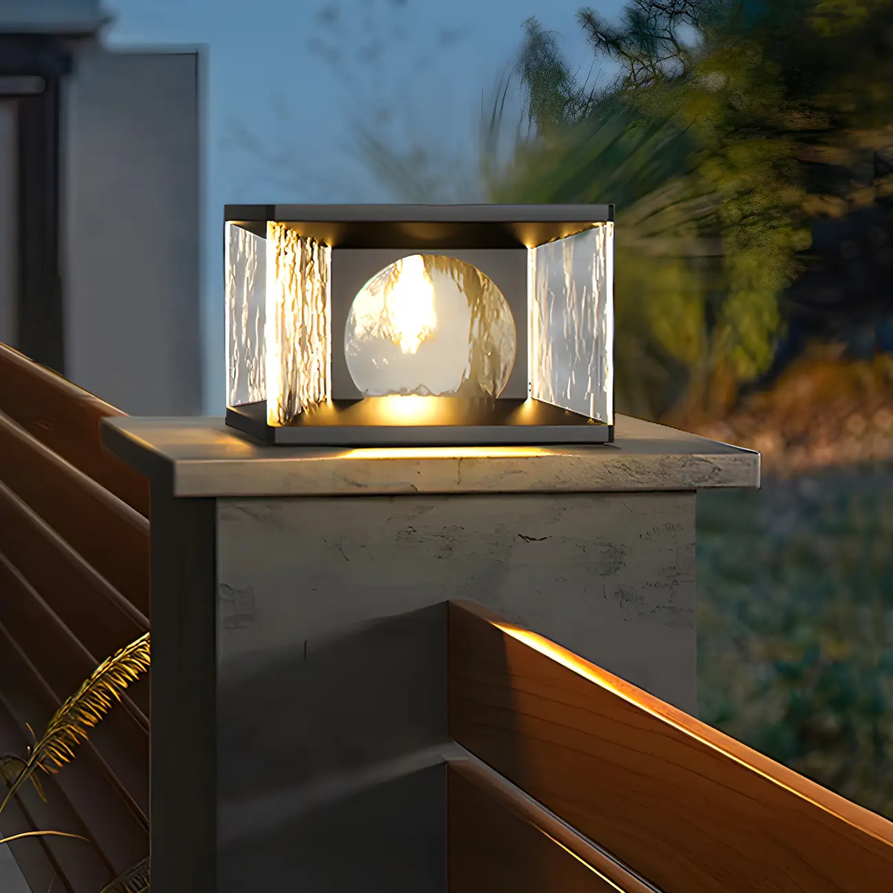 Black Metal Clear Glass Square Wired Post Cap Light