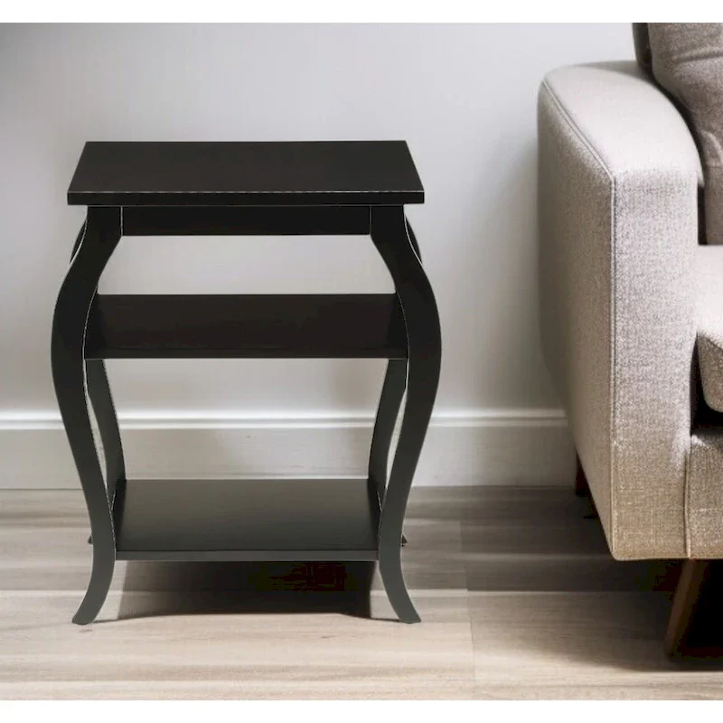 HomeRoots 23   Black Wood Bow Leg End Table With Two Shelves - 20   W x 18   D x 23   H