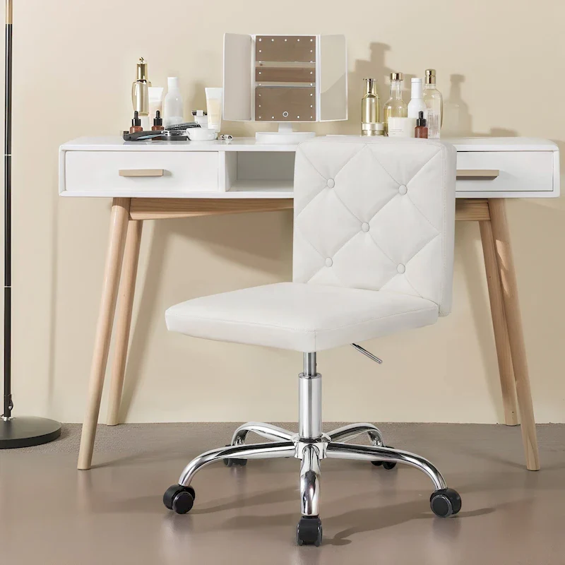 Armless Office Desk Chair, PU Leather Mid-Back Adjustable Height 360 Rolling Swivel for Home Office Work