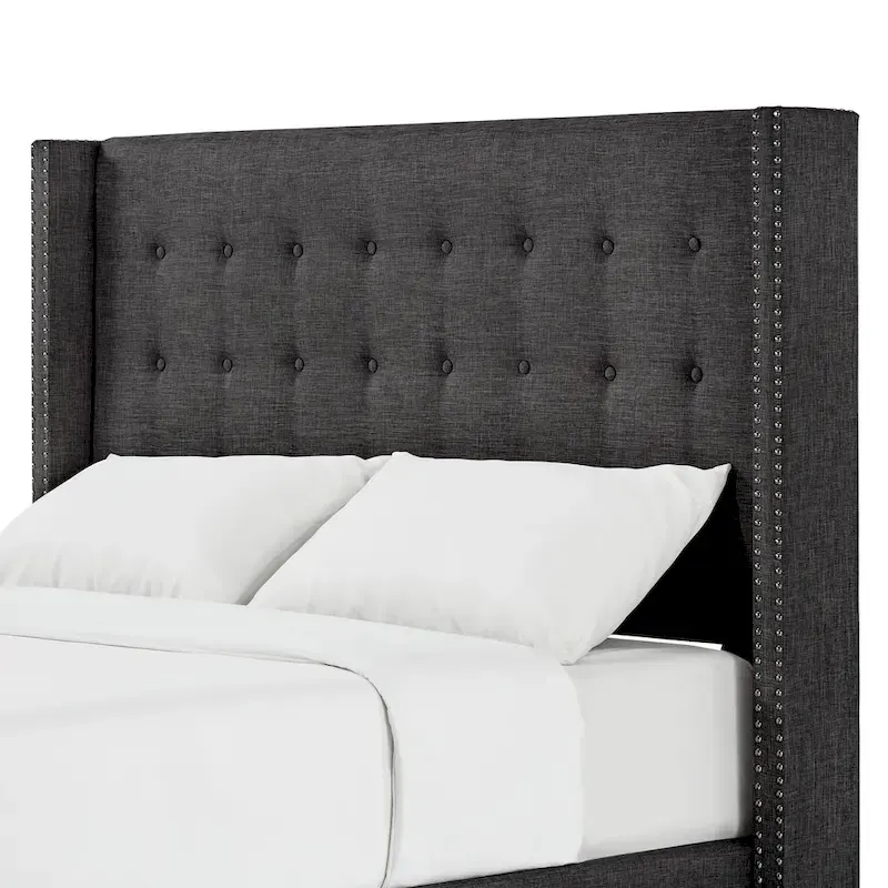 Linen Wingback Headboard – Dark Grey / Grey / Beige, Full / Queen / King