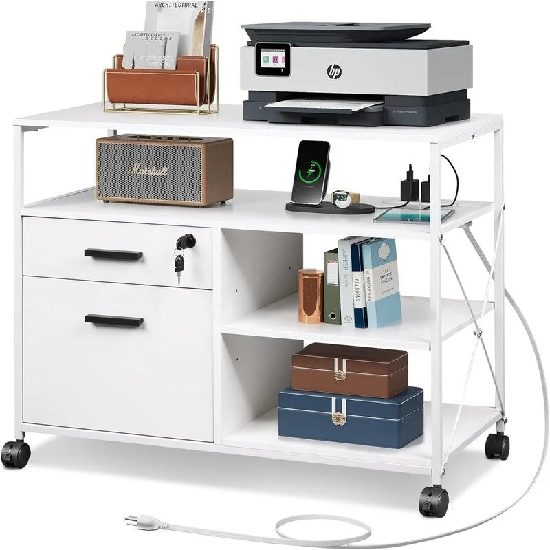 2 Drawer Locking File Cabinet with Charging Station - 15.7D x 31.7W x 26.1H