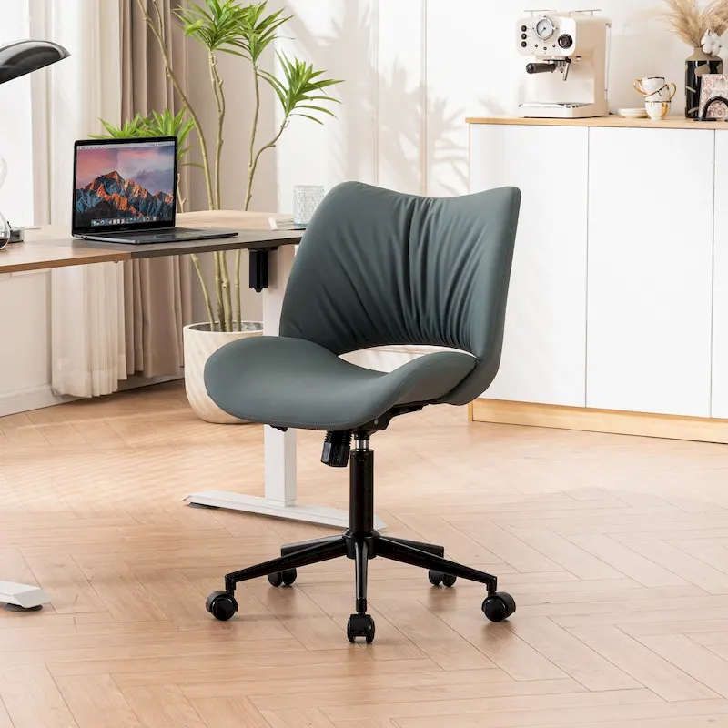 Leather Swivel Office Chair with Wheels - Armless