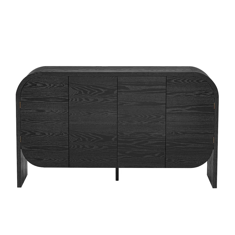 Wooden Sideboard Buffet Cabinet with Curvy Edge & Adjustable Shelves