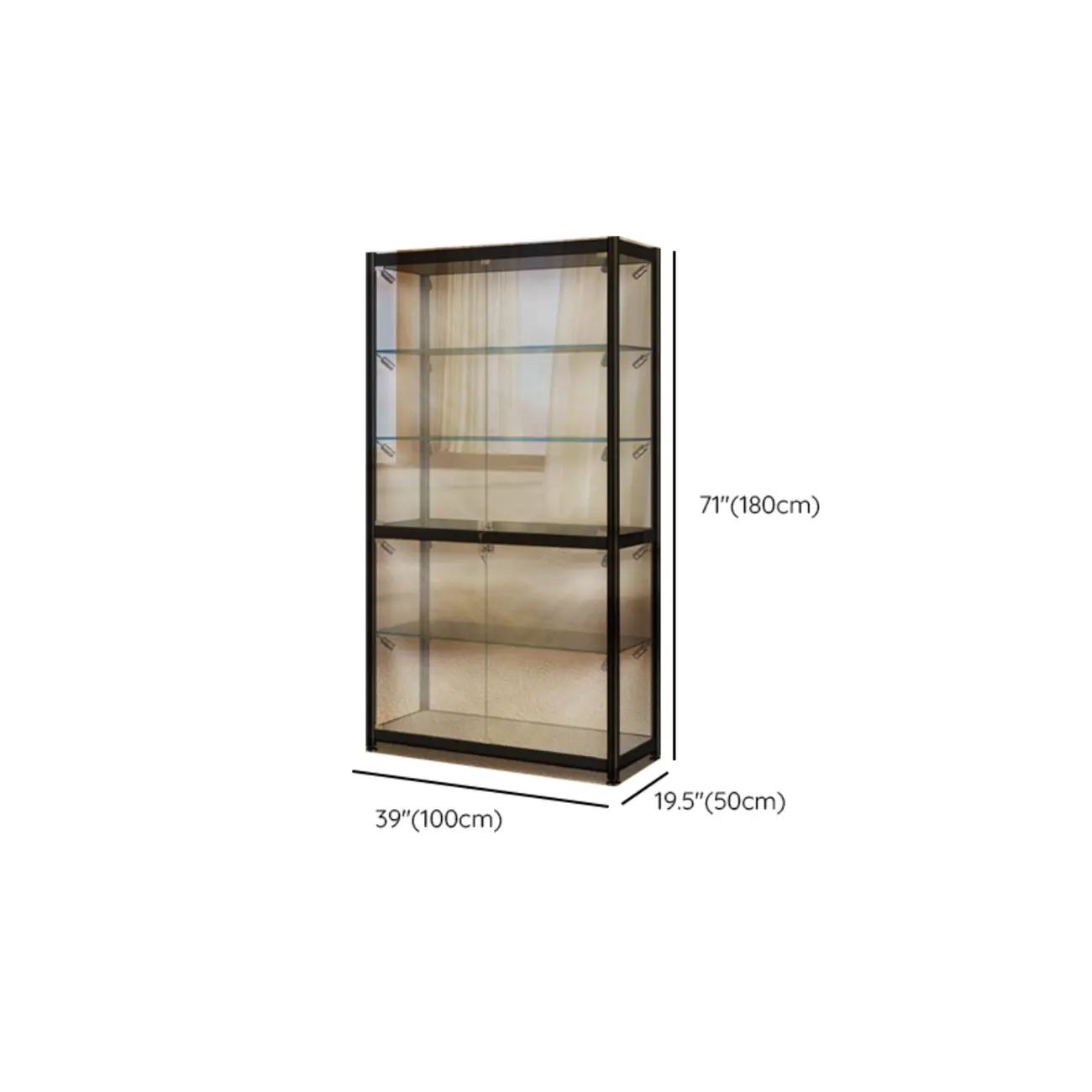 Modern Black Clear Glass LED Adjustable Display Cabinet