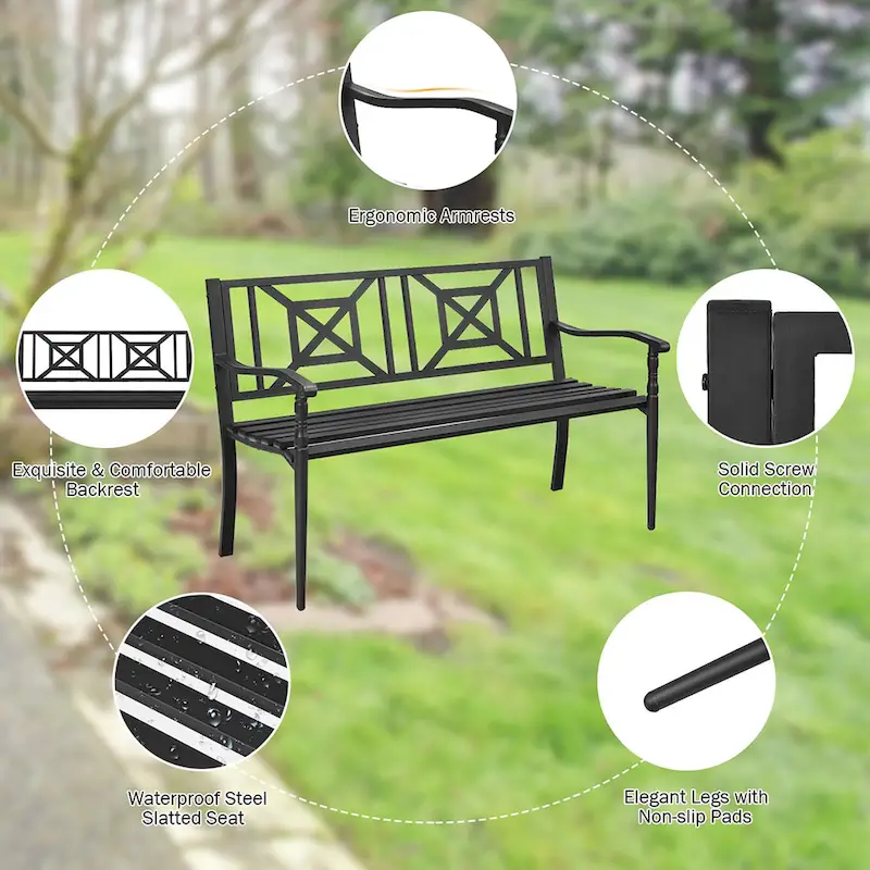 Patio Garden Bench Elegant Loveseat Park Yard Furniture